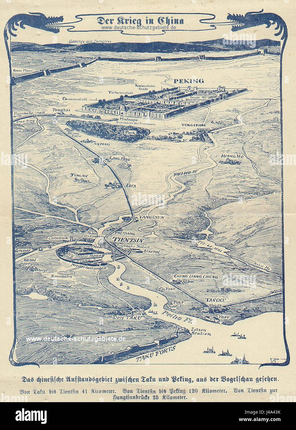 Questa immagine si riferisce allo storico porto di Taku vicino a Pechino (Pechino), un luogo chiave per il commercio e l'attività militare in Cina, in particolare nel XIX secolo durante le guerre dell'oppio. Foto Stock