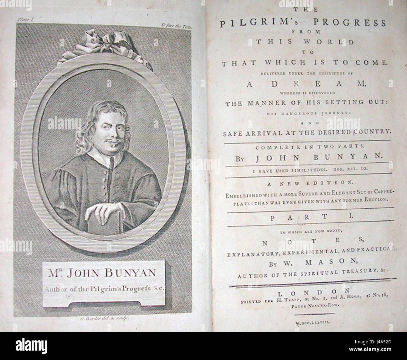 *Pilgrim's Progress* è un famoso romanzo allegorico di John Bunyan, pubblicato per la prima volta nel 1678. Il libro segue il viaggio di Christian, un personaggio di tutti gli uomini, mentre si fa strada attraverso una varietà di sfide verso la salvezza. Foto Stock