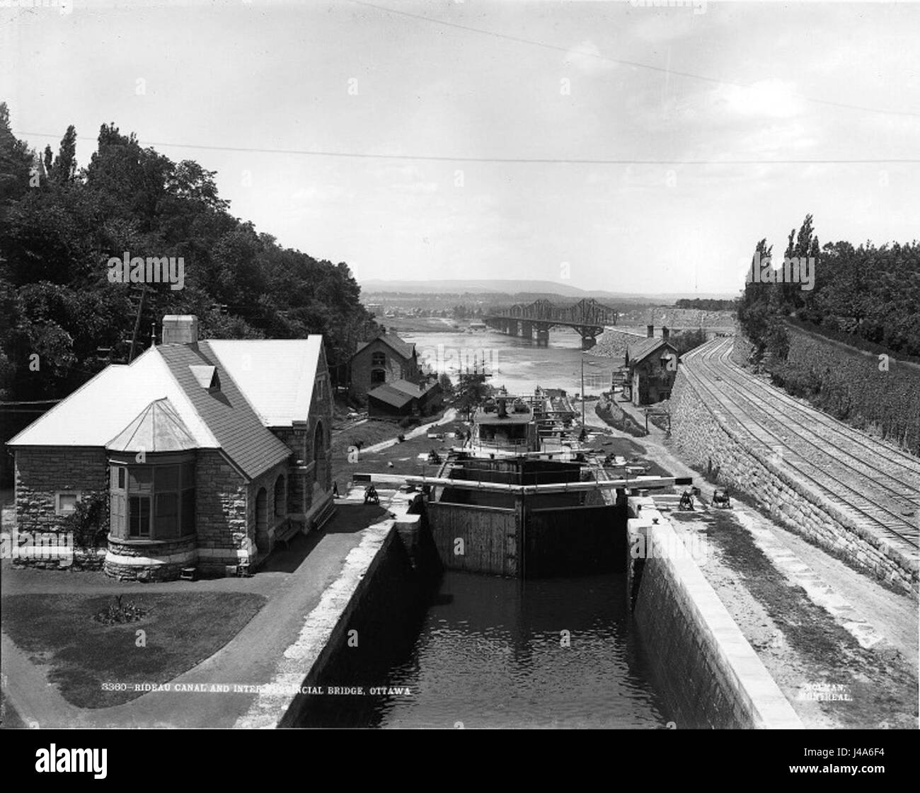 Canale Rideau e Ponte interprovinciale, Ottawa, sul, 1901 Foto Stock