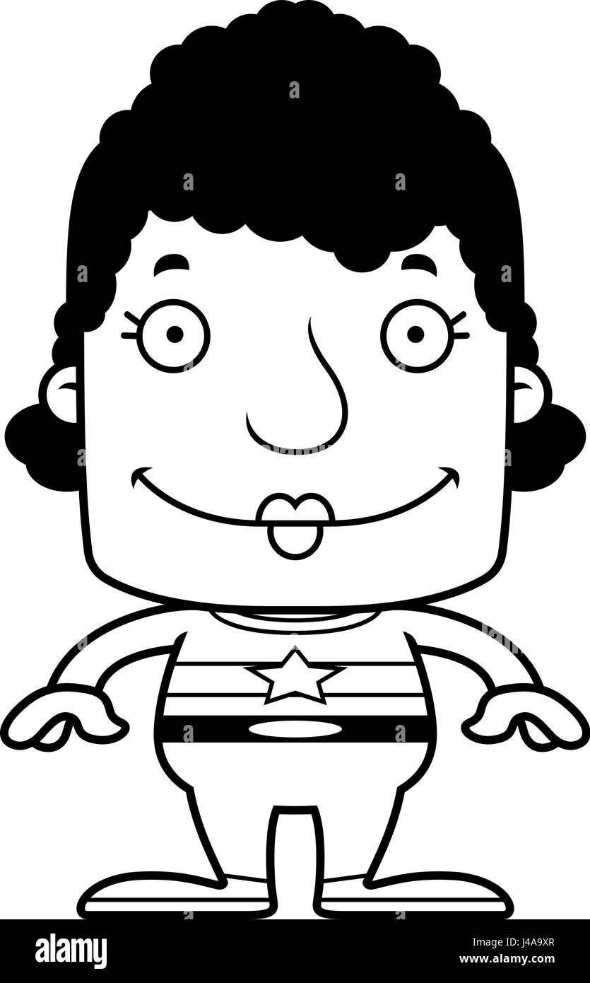 Un cartoon superhero donna sorridente. Illustrazione Vettoriale