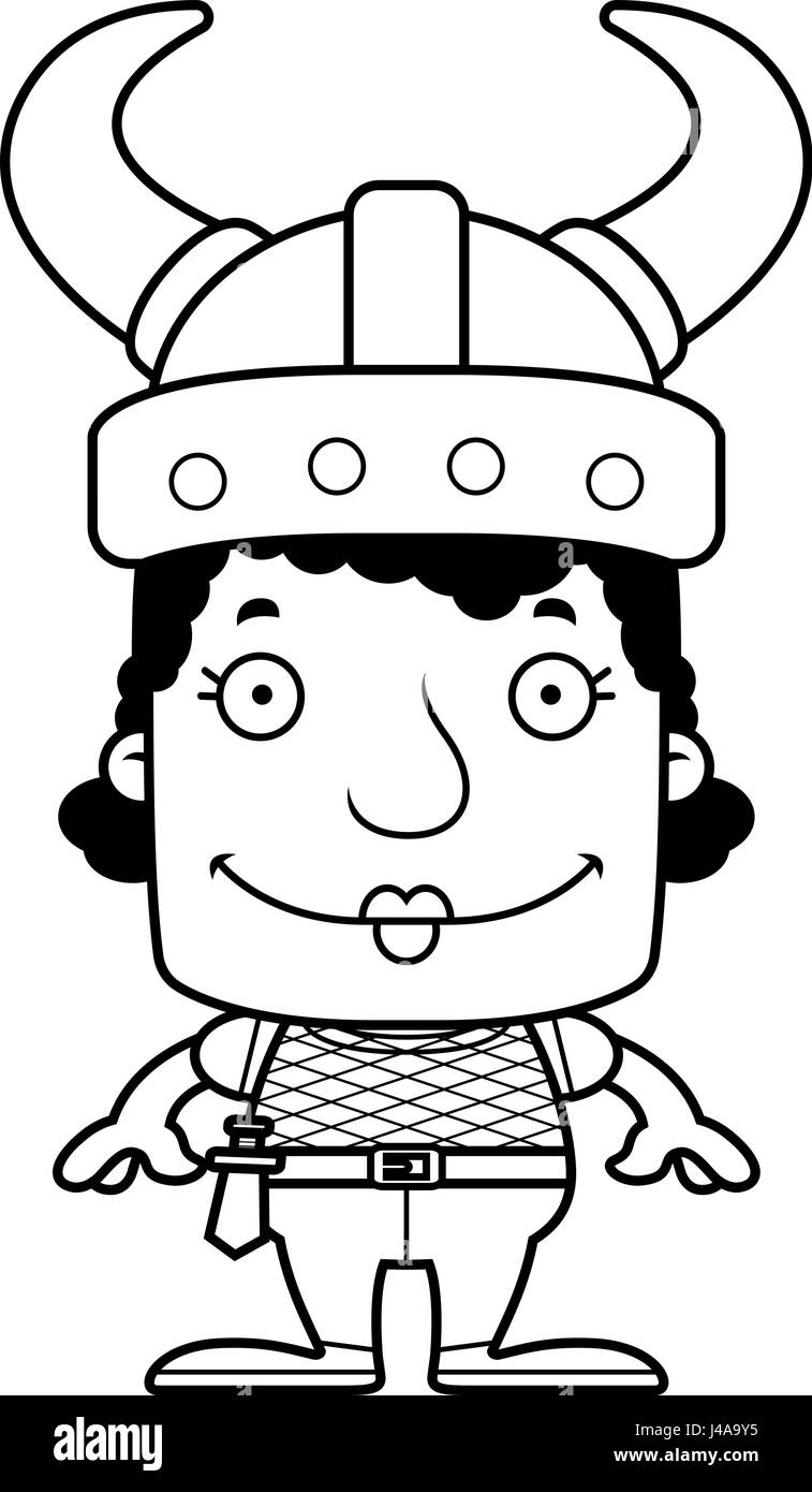 Un cartoon Viking donna sorridente. Illustrazione Vettoriale