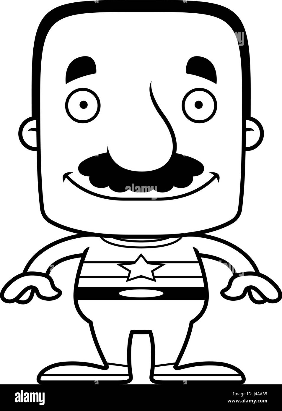 Un cartoon supereroe uomo sorridente. Illustrazione Vettoriale