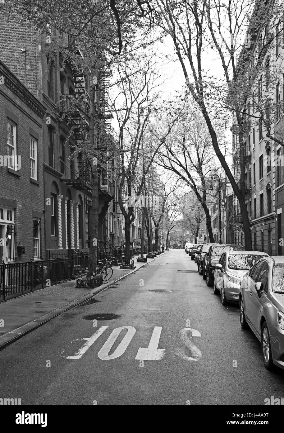 Bianco e nero street di Soho a Manhattan Island, New York Foto Stock