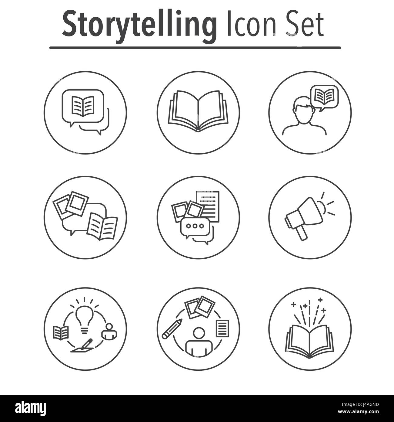 Storytelling Icon Set di fumetti e libri Illustrazione Vettoriale