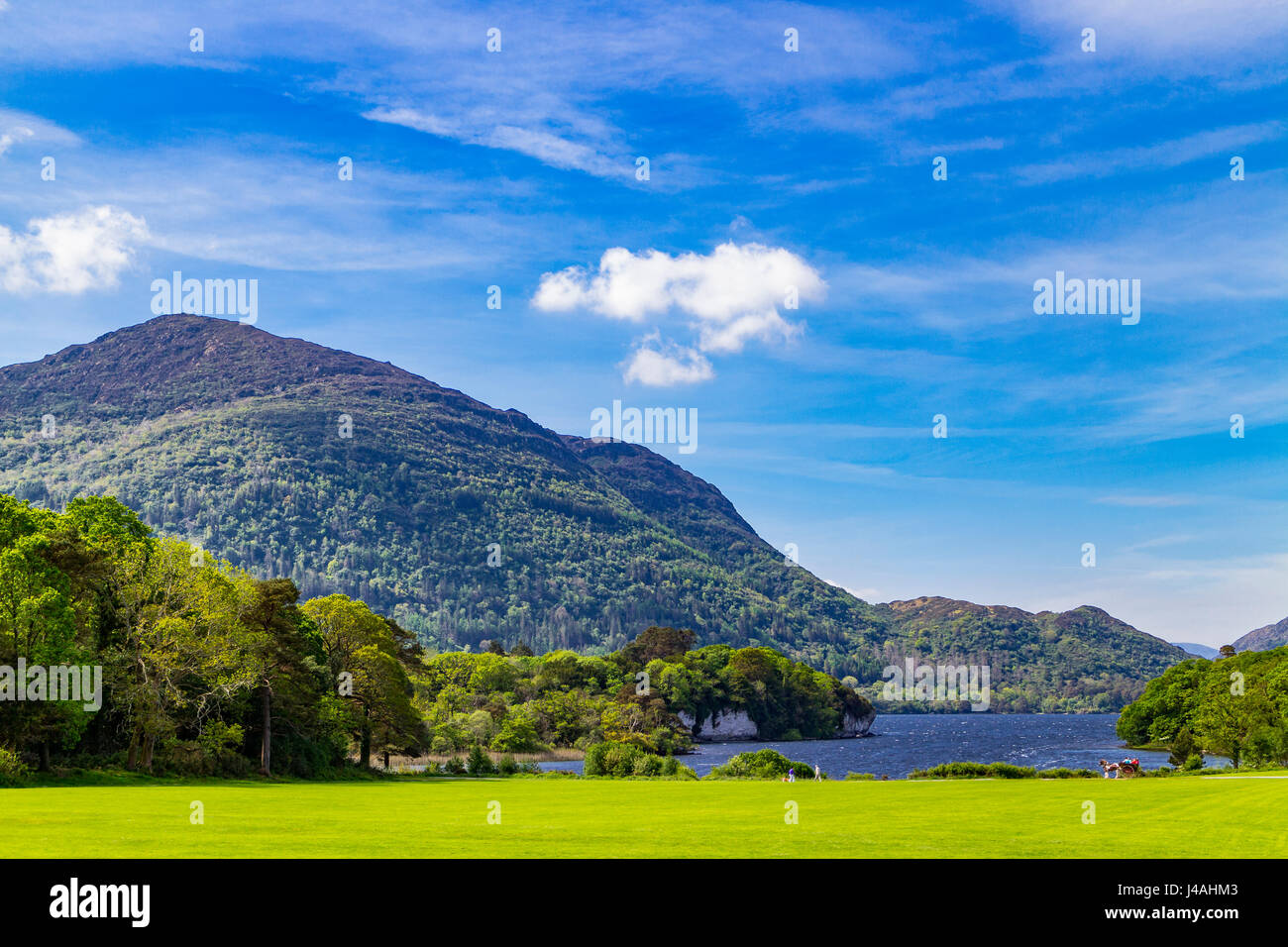 Muckross Lake e Torc montagna, parco nazionale di Killarney, Killarney, County Kerry, Irlanda Foto Stock