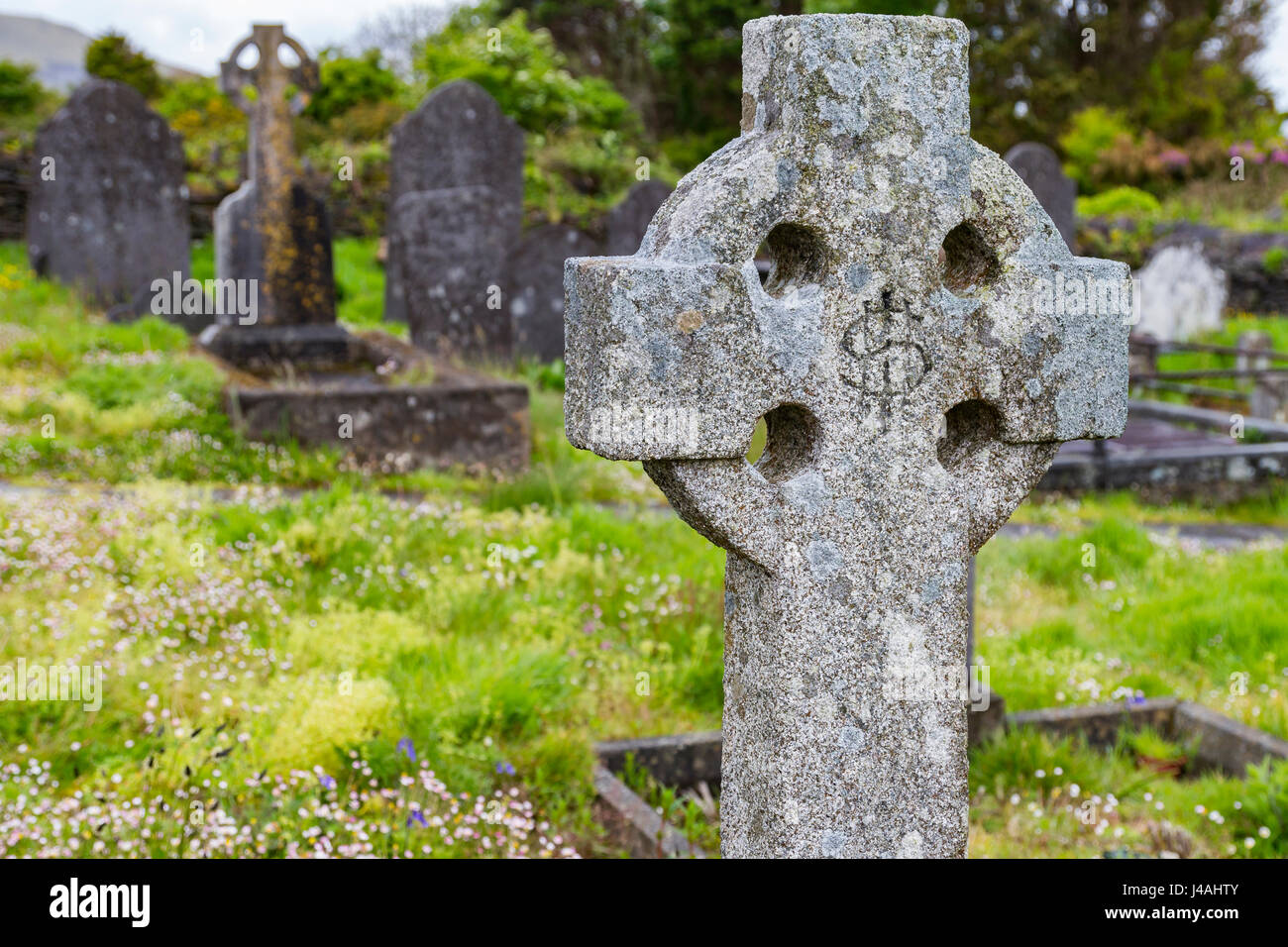 Vecchio Cimitero vicino a Knightstown, Valentia Island, nella contea di Kerry, Irlanda Foto Stock
