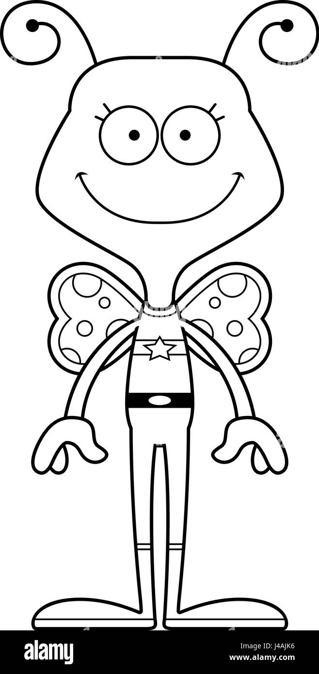 Un cartoon superhero butterfly sorridente. Illustrazione Vettoriale
