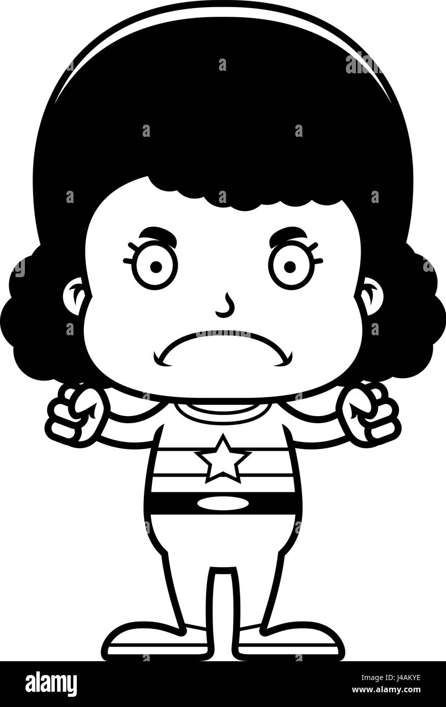 Un cartoon superhero girl cerca arrabbiato. Illustrazione Vettoriale