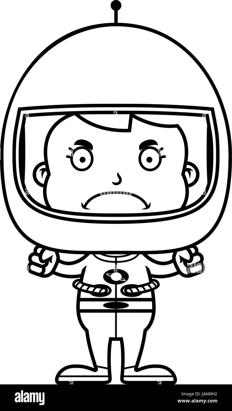Un astronauta cartoon girl cerca arrabbiato. Illustrazione Vettoriale