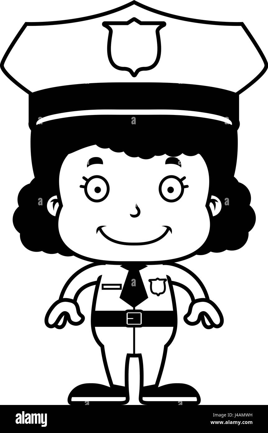 Un cartoon funzionario di polizia ragazza sorridente. Illustrazione Vettoriale