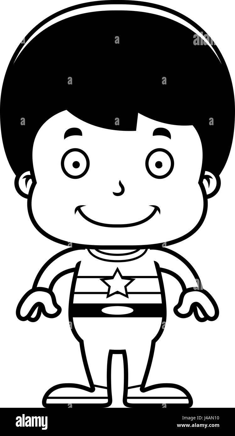 Un supereroe cartoon boy sorridente. Illustrazione Vettoriale