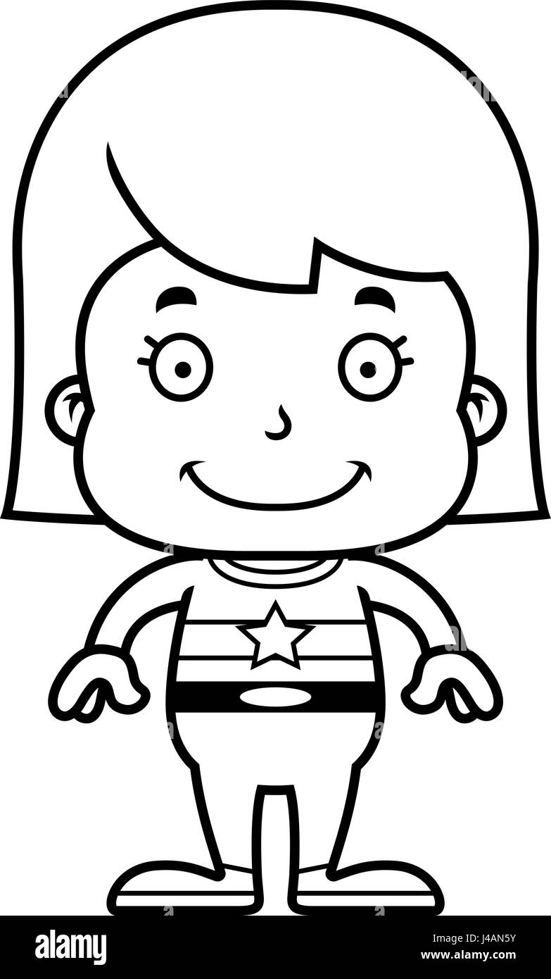 Un cartoon supereroe ragazza sorridente. Illustrazione Vettoriale