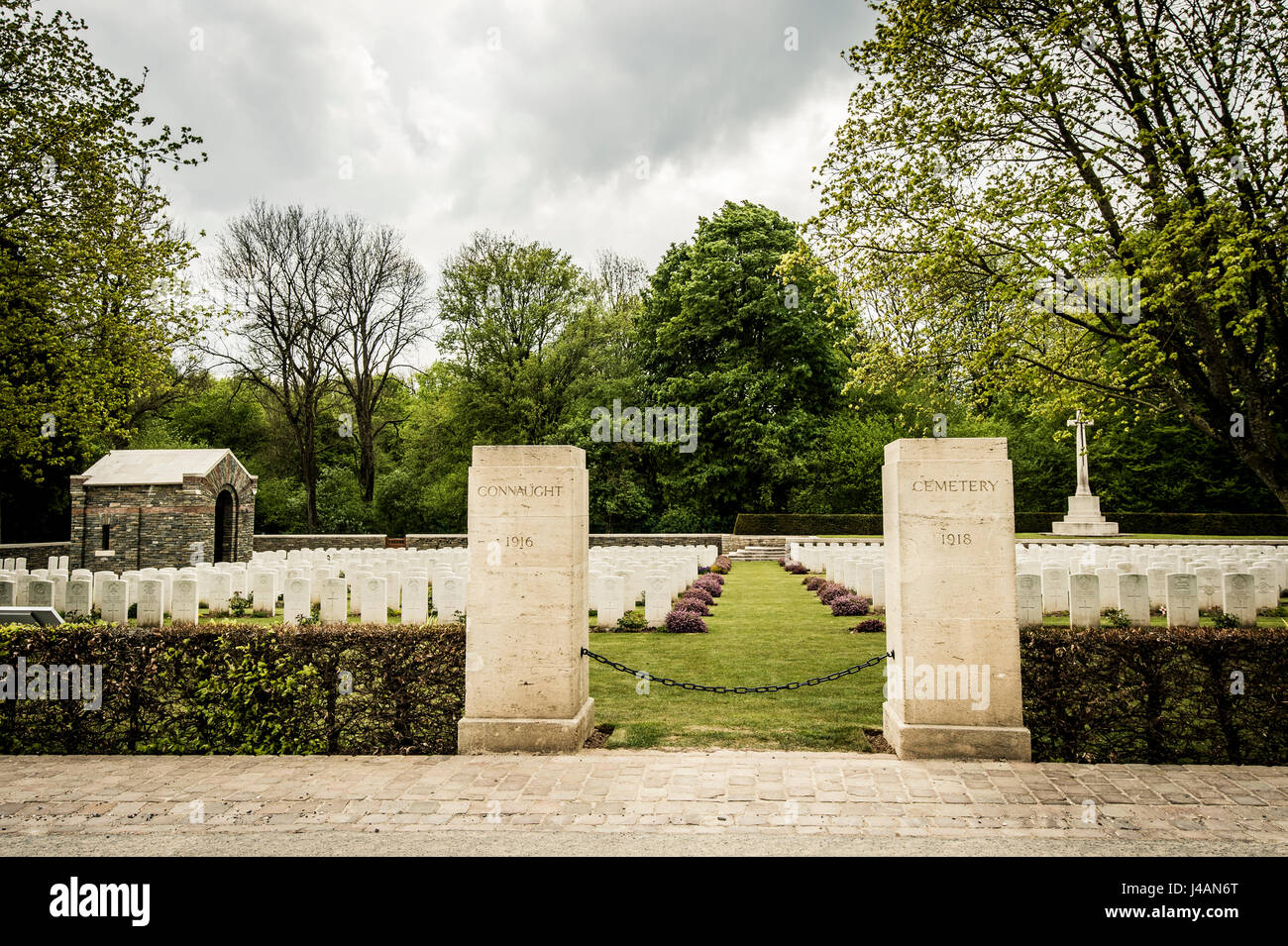 Connaught WWI cimitero militare sul campo di battaglia di somme a Thiepval nel nord della Francia Foto Stock