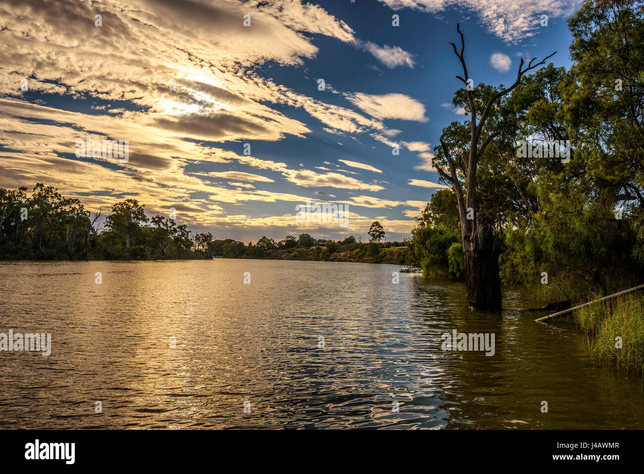 Scenic tramonto sul fiume Murray in Mildura, Australia Foto Stock