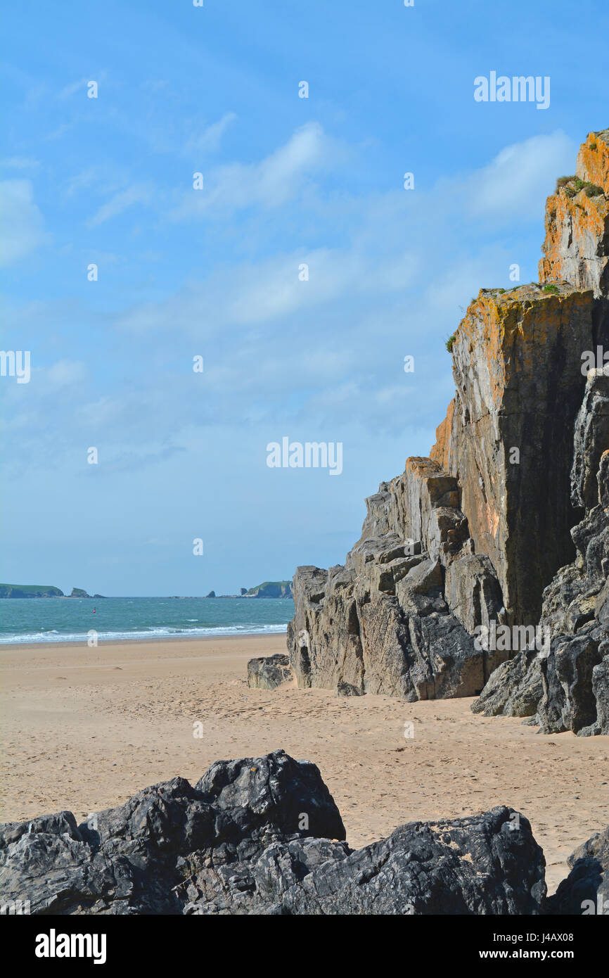 Le rocce di South Beach in Tenby, il Galles (UK) Foto Stock