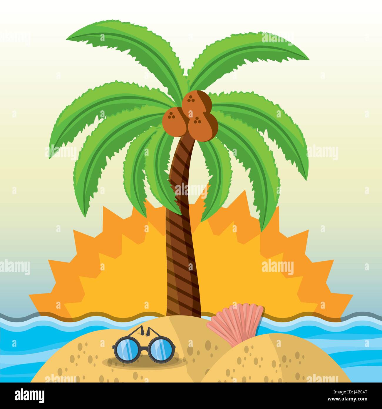 La vacanza estiva in una bella e soleggiata spiaggia Illustrazione Vettoriale
