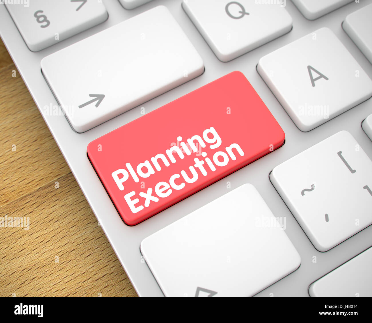 Esecuzione di pianificazione - iscrizione sul rosso pulsante della tastiera. 3D. Foto Stock