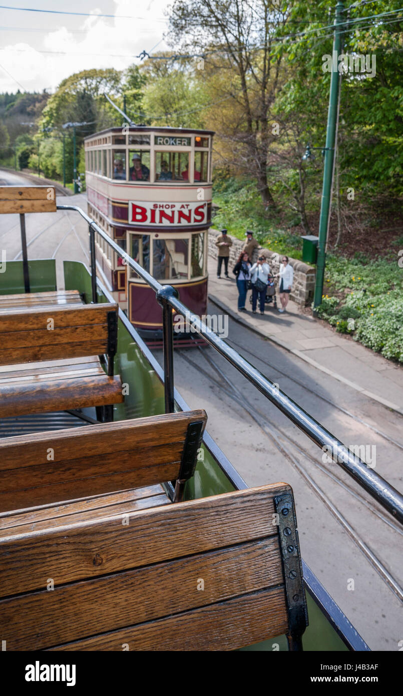 Una vista dal piano superiore del bus aperti presso il museo Beamish,l'Inghilterra,UK Foto Stock