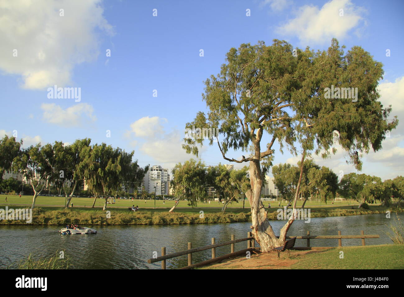 Israele, Tel Aviv, Hayarkon Park dal fiume Yarkon Foto Stock