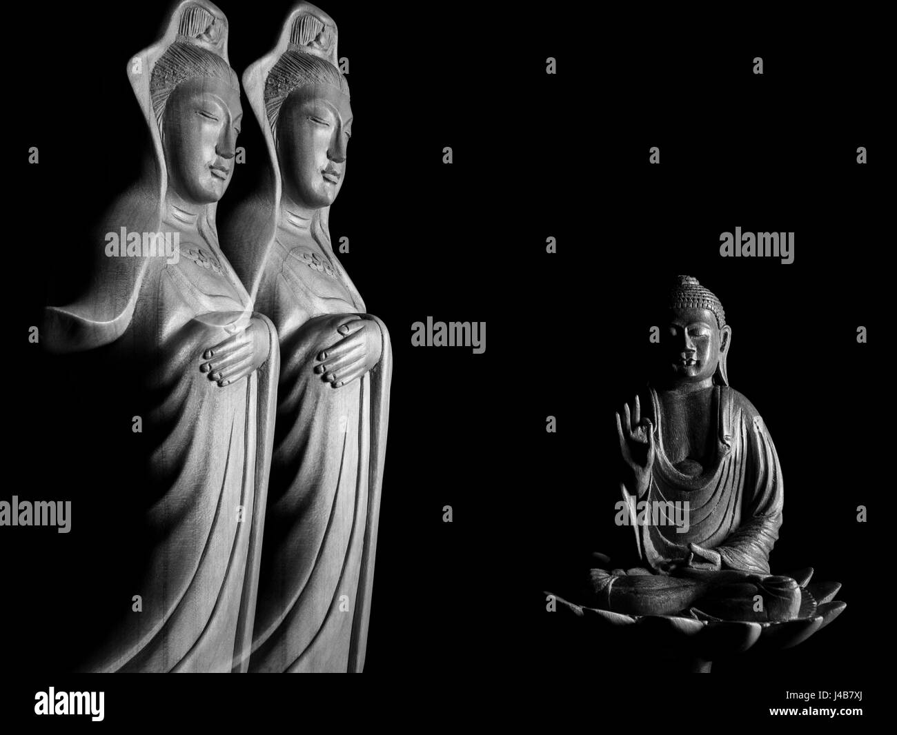 Scultura di Buddha 佛/像/佛像 e Avalokitasvara Bodhisattva scultura 觀音/觀世音/觀自在/菩薩/觀音菩薩/觀世音菩薩/觀自在菩薩/像 Foto Stock