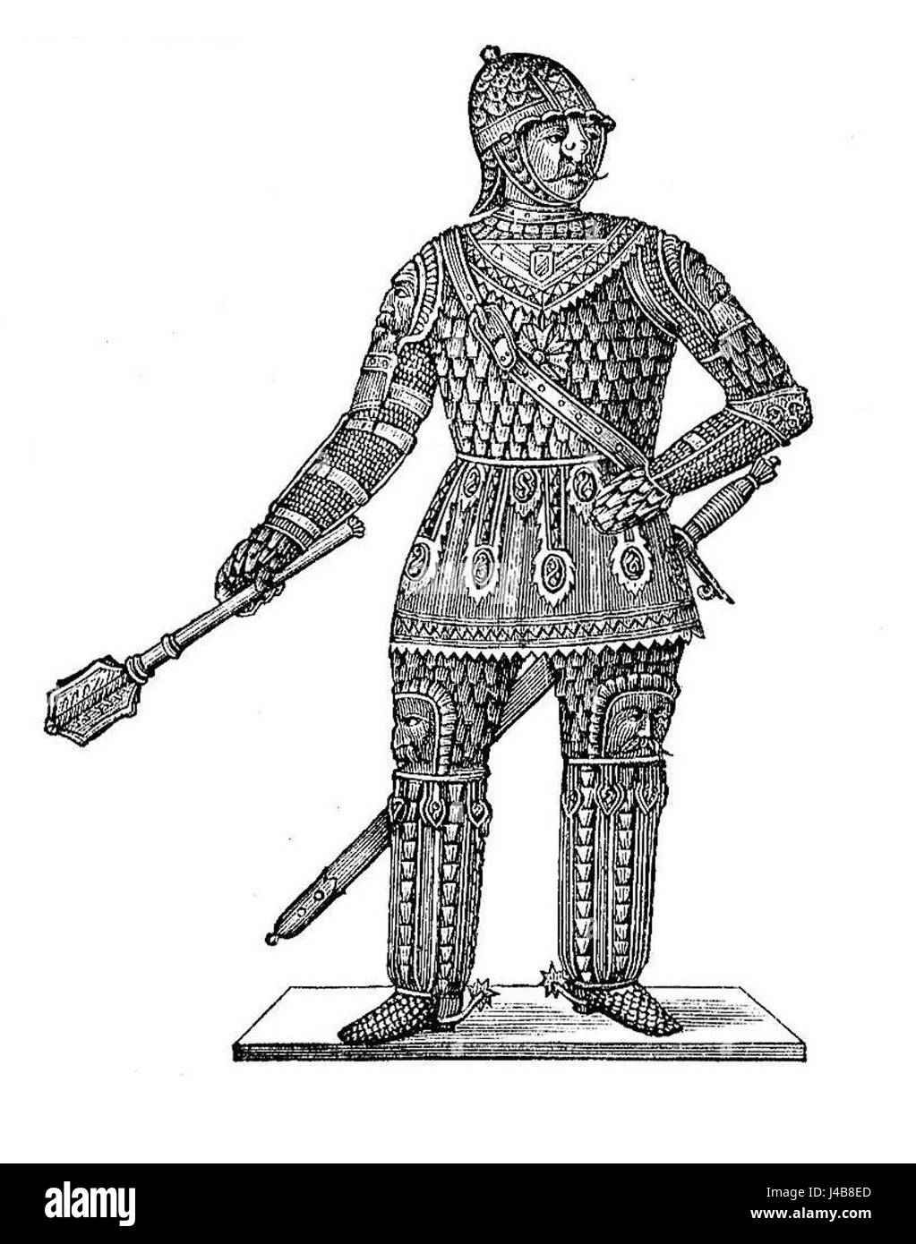 Una rappresentazione di un cavaliere polacco del XVI secolo, che mostra abiti e armature militari storici indossati durante quel periodo. Foto Stock