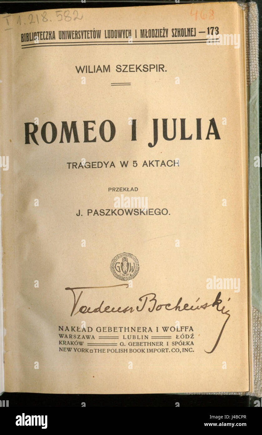 Romeo e Giulietta, di William Shakespeare, è una delle opere più famose della letteratura occidentale. La tragica storia d'amore di due giovani amanti di famiglie in lotta ha influenzato la letteratura, il teatro e la cultura popolare. Foto Stock