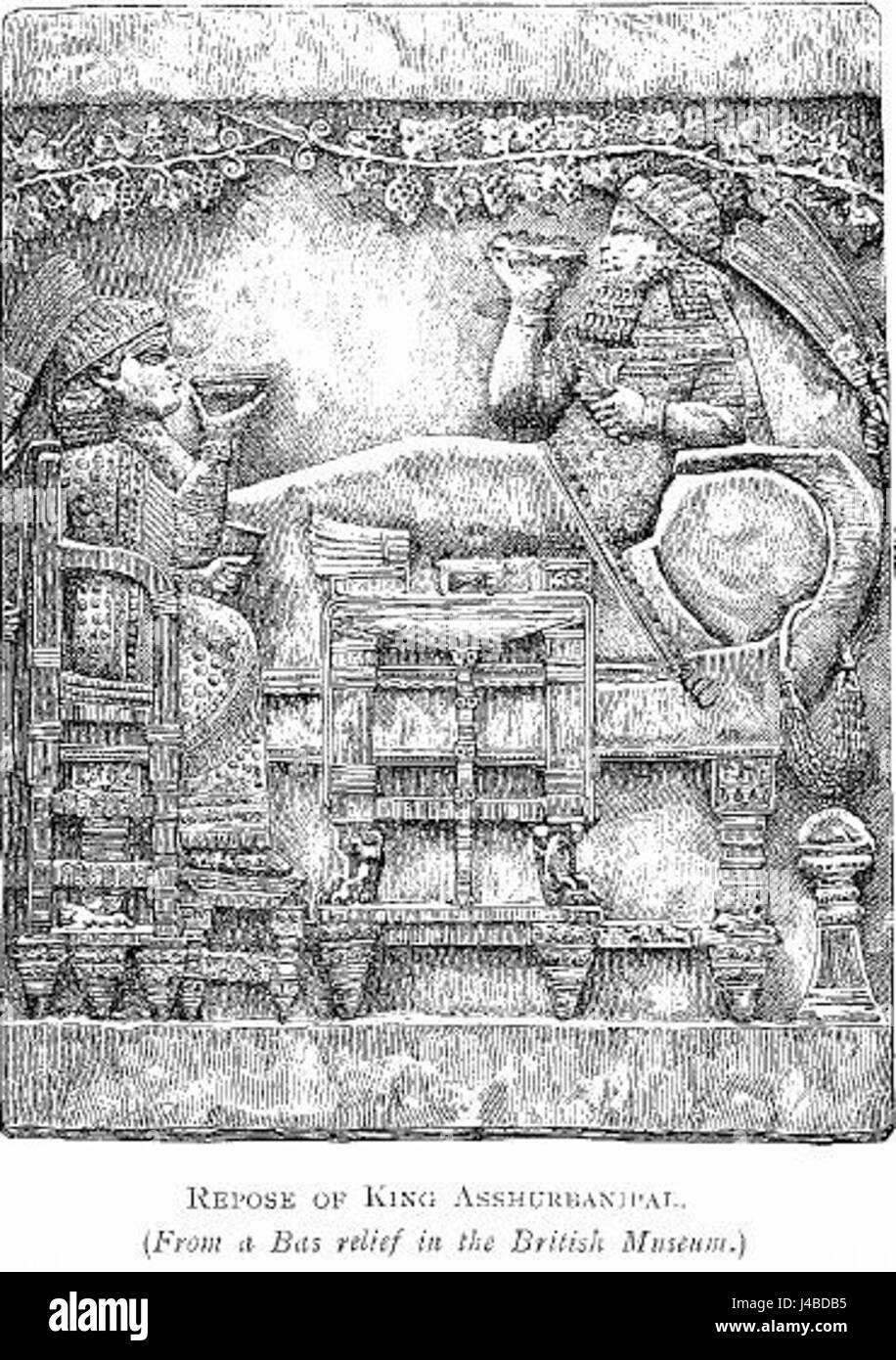 "Repose of King Asshurbanipal" raffigura il luogo di riposo finale del re assiro, Asshurbanipal, noto per le sue campagne militari e i contributi culturali nell'antica Mesopotamia. Foto Stock