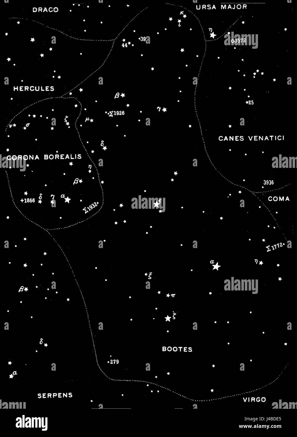 La "Mappa delle meraviglie del cielo notturno" di Popular Science Monthly presenta una dettagliata mappa astronomica che mostra le costellazioni, le stelle e i fenomeni celesti visibili nel cielo notturno. Funge da guida per gli astronomi e gli appassionati di astronomia. Foto Stock