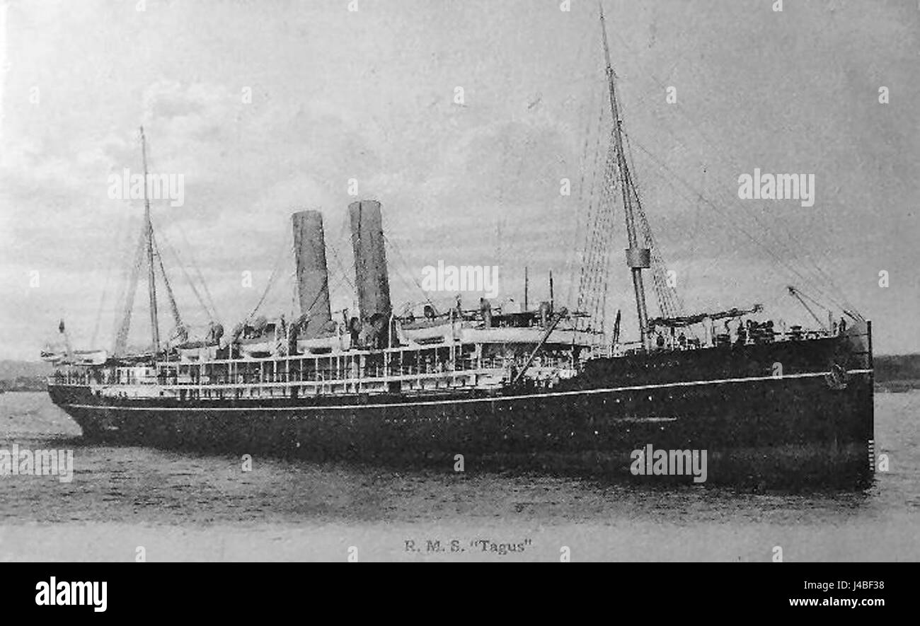 RMSTagus si riferisce alla nave della Royal mail "Tagus", una nave storica che operò durante il XIX secolo. Era nota per il suo servizio nell'industria marittima, contribuendo allo sviluppo delle rotte marittime e dei trasporti durante la sua epoca. Foto Stock
