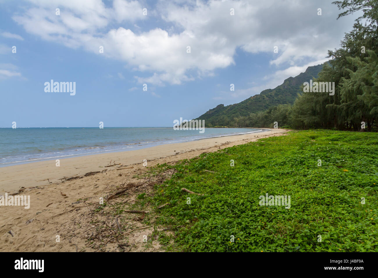 Kahana Bay Beach Park sul lato sopravento di Oahu Hawaii Foto Stock