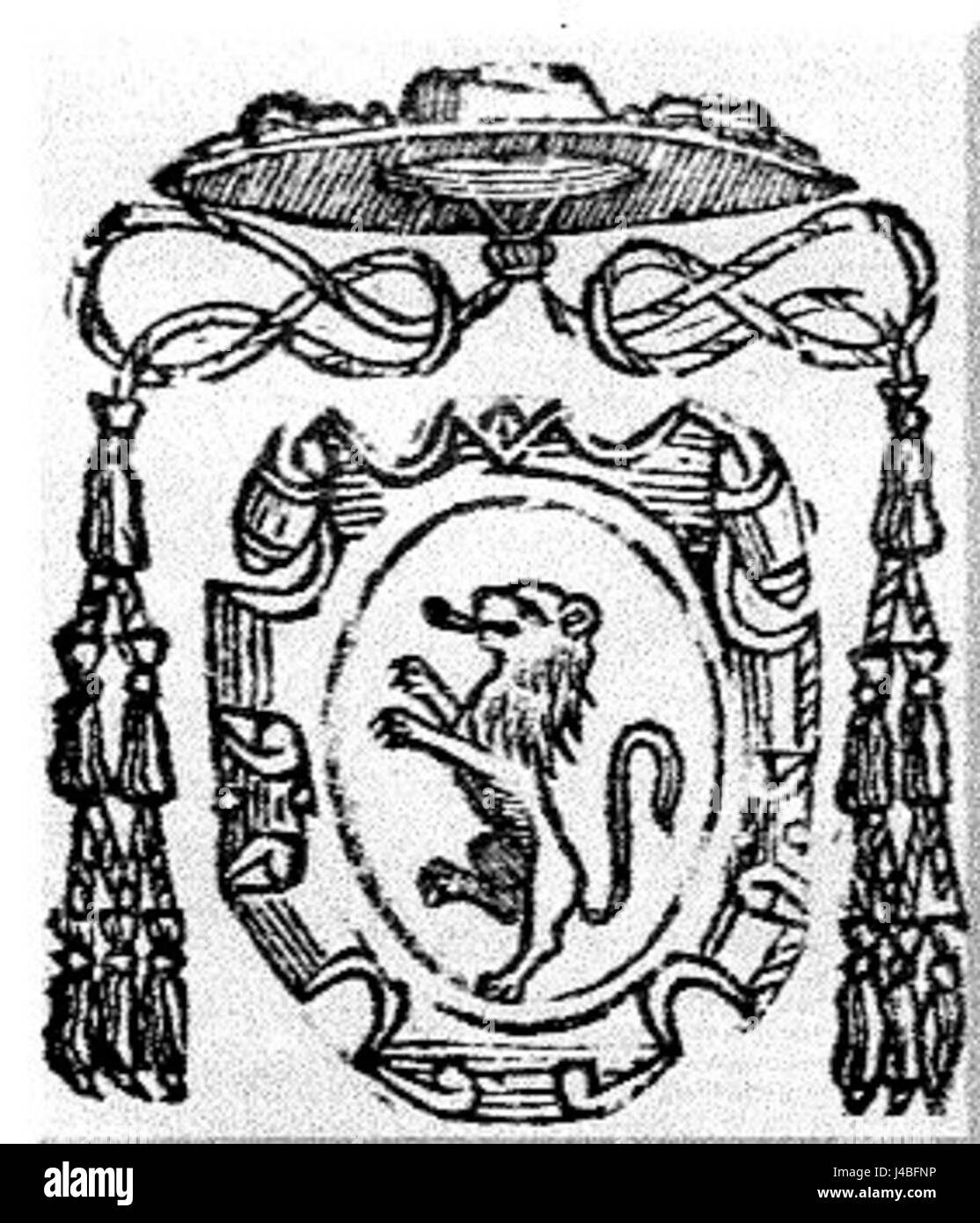 Immagine dello stemma del cardinale Pier Francesco Ferrero, abate, vescovo e cardinale cattolico italiano del XVI secolo. Foto Stock