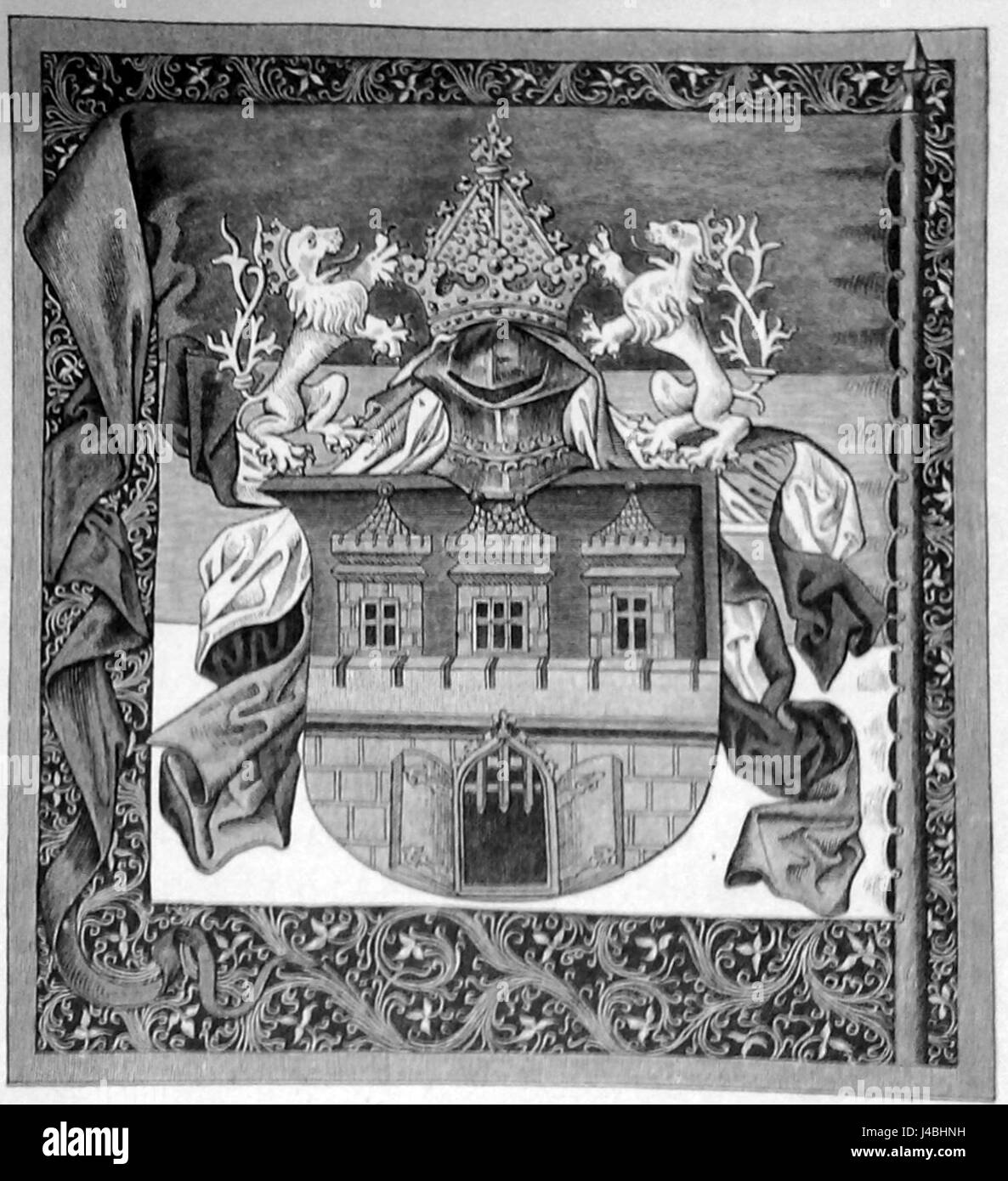 Lo stemma di Praga, risalente al 1475, rappresenta lo storico emblema della città. È un importante simbolo dell'identità di Pragueâ, che riflette il passato medievale e reale della città. Foto Stock