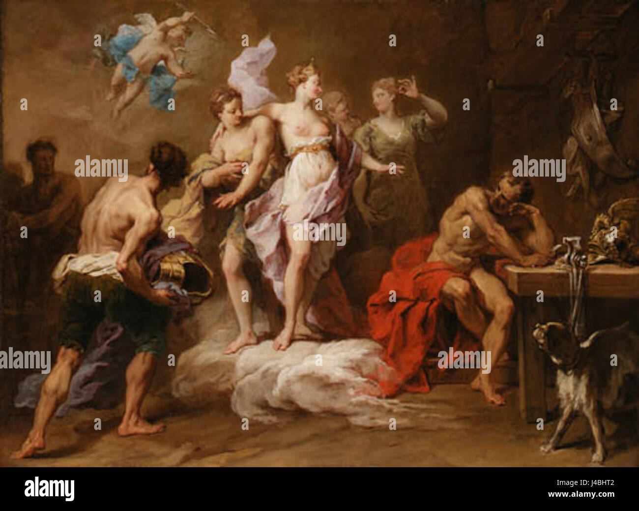 Nel dipinto *Venere ordine armi da Vulcano per Enea*, Restout cattura la scena mitologica dall'Eneide, raffigurante Venere che chiede a Vulcano di forgiare armi per suo figlio Enea in preparazione alla battaglia. Foto Stock