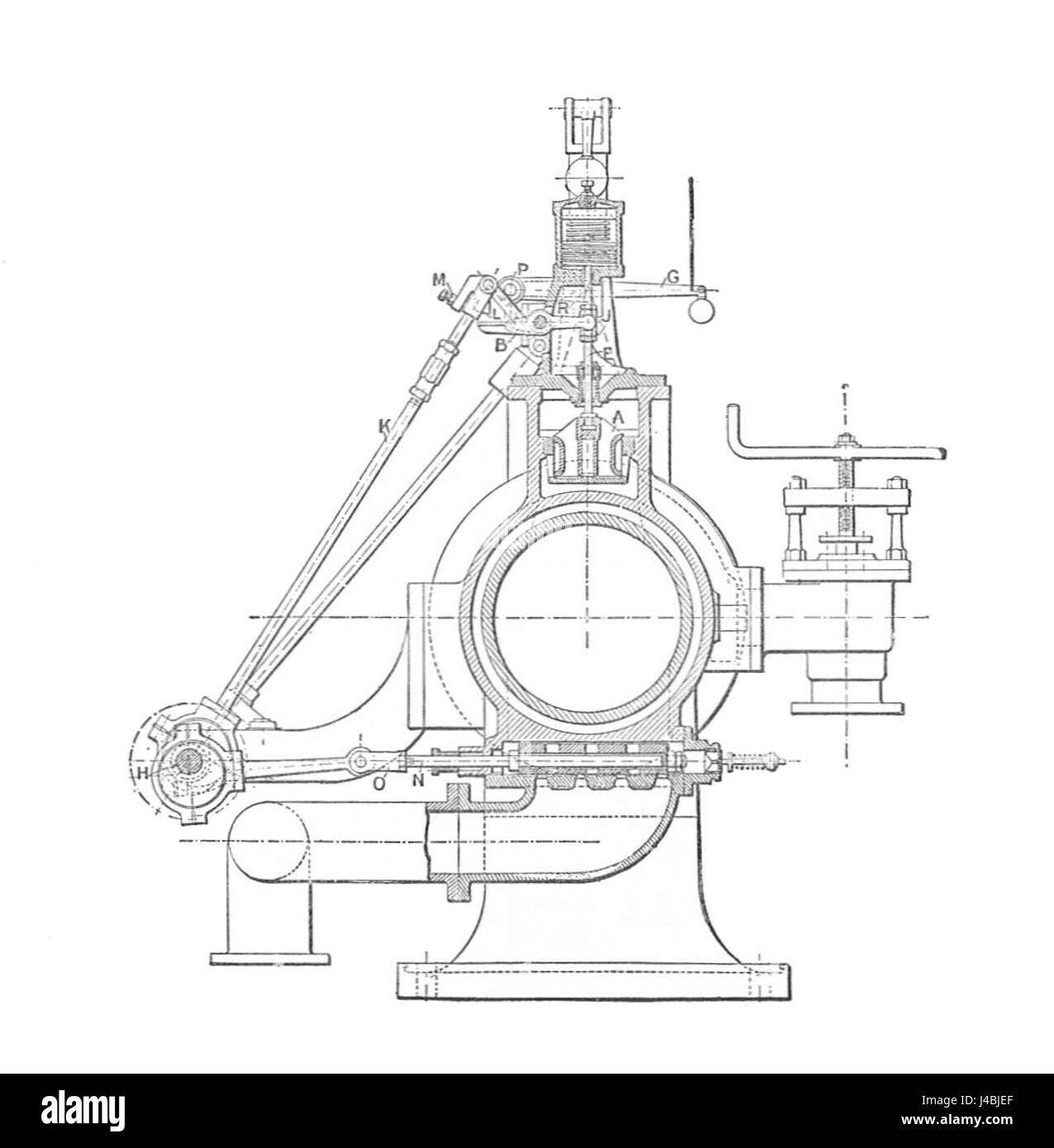 Il valvegear Robey trip, discusso in "Electrical Installations, Vol III" di Rankin Kennedy (1903), è un meccanismo di controllo elettrico. Rappresenta un progresso nell'ingegneria elettrica, in particolare nel controllo di motori e macchinari a vapore. Foto Stock
