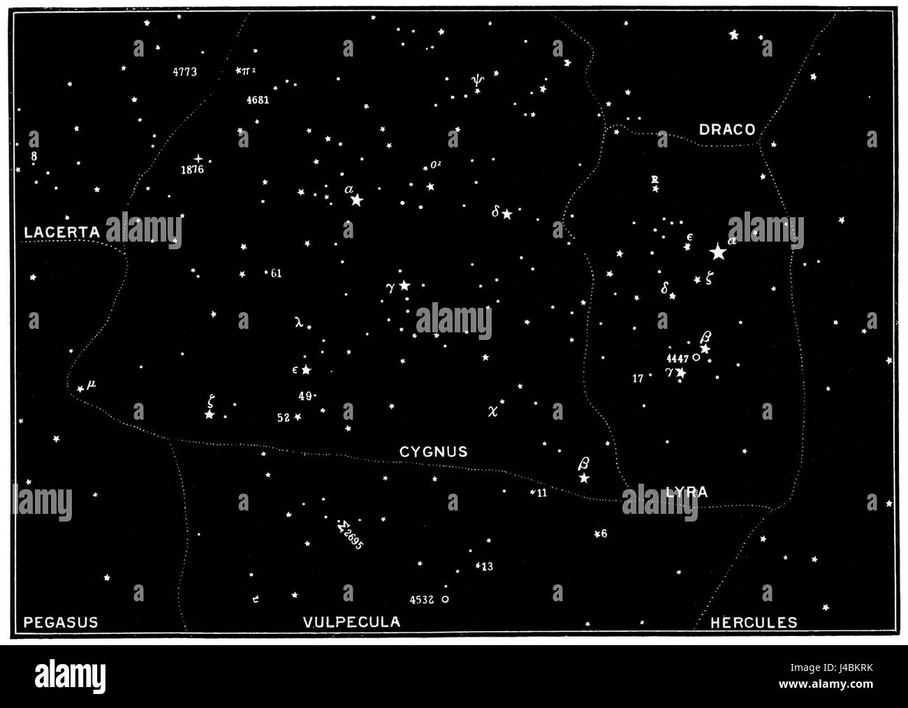 La "Mappa delle meraviglie del cielo notturno" della PSM V47 D523 mette in evidenza oggetti celesti e fenomeni visibili nel cielo notturno, fornendo una rappresentazione visiva delle meraviglie astronomiche osservate durante il XVII secolo. Foto Stock