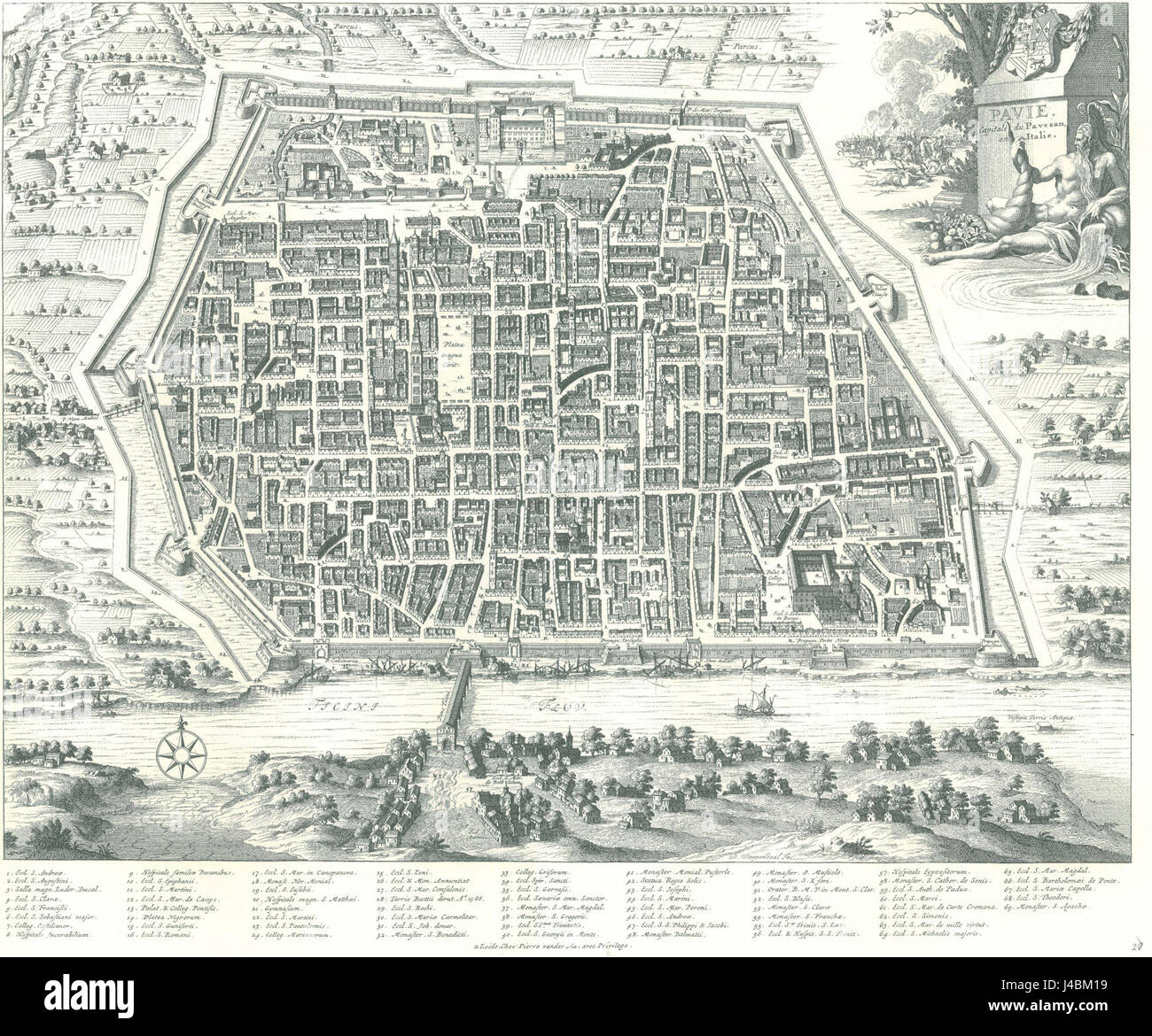 Pieter van der Aa, mappa di Pavia Foto stock - Alamy