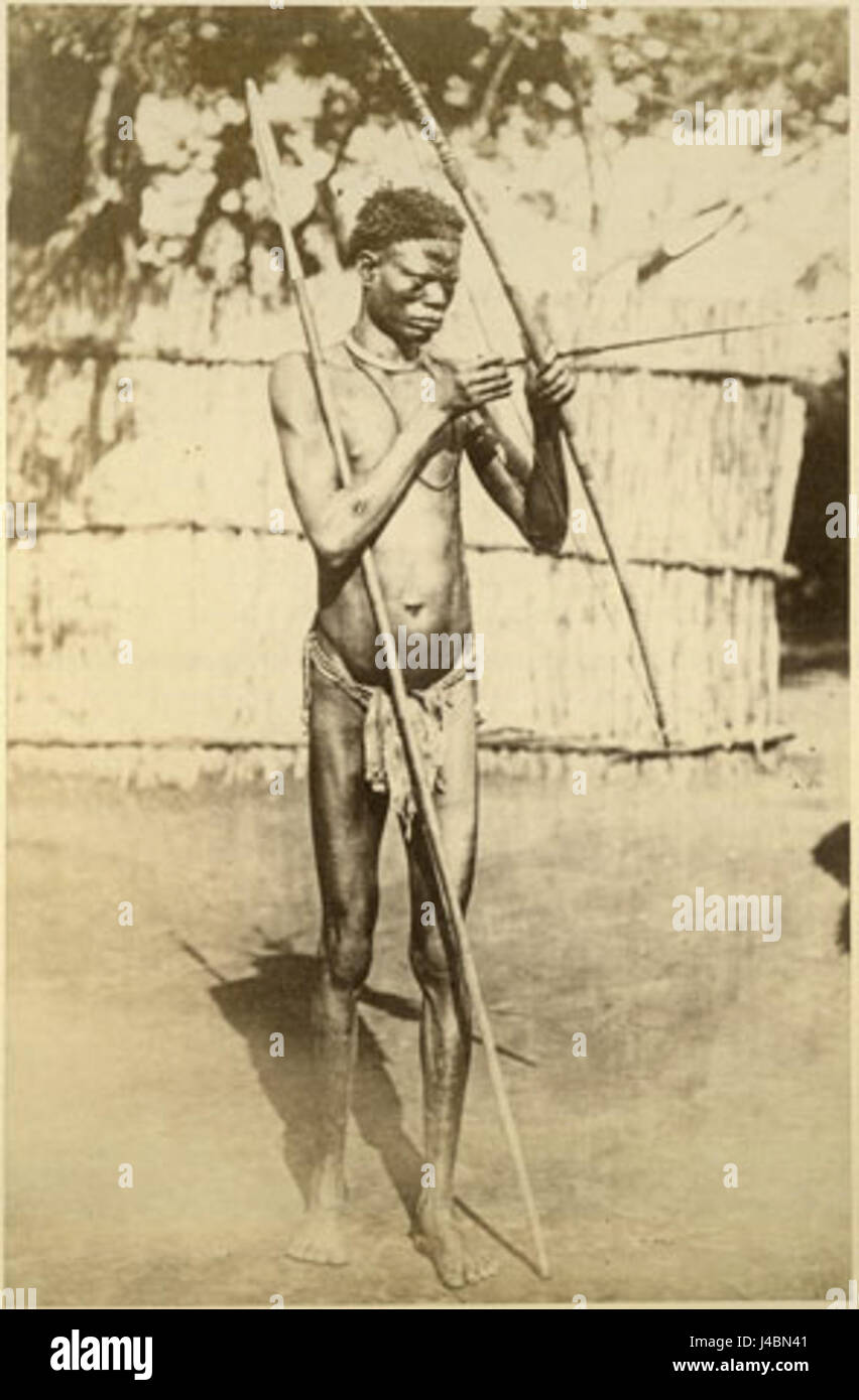 Richard Buchta Mundu uomo con arco e frecce Foto Stock