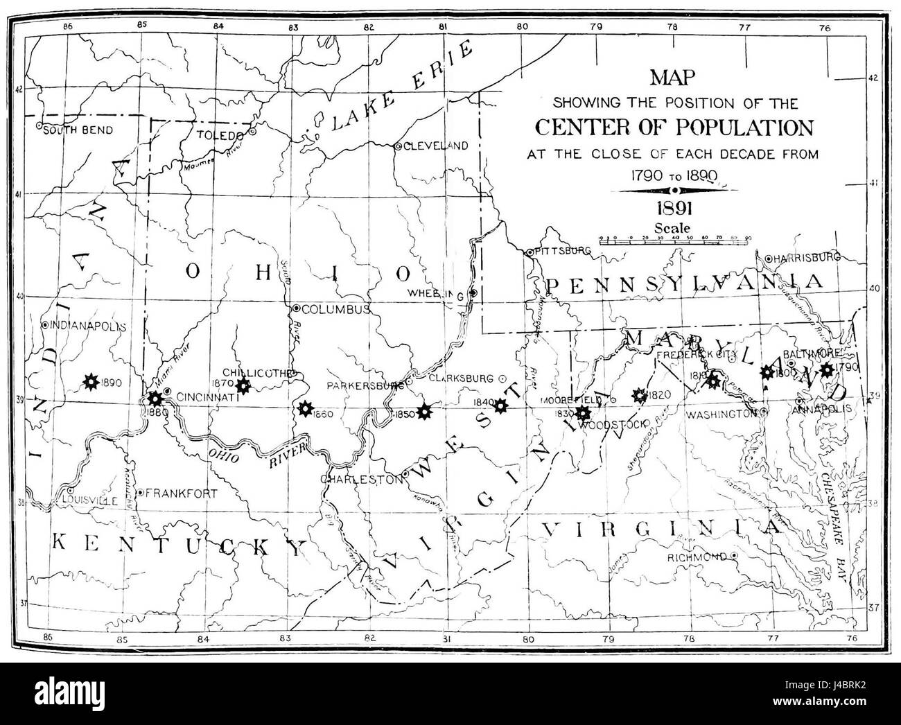 PSM V40 D387 noi centri di popolazione tra 1790 e 1890 Foto Stock