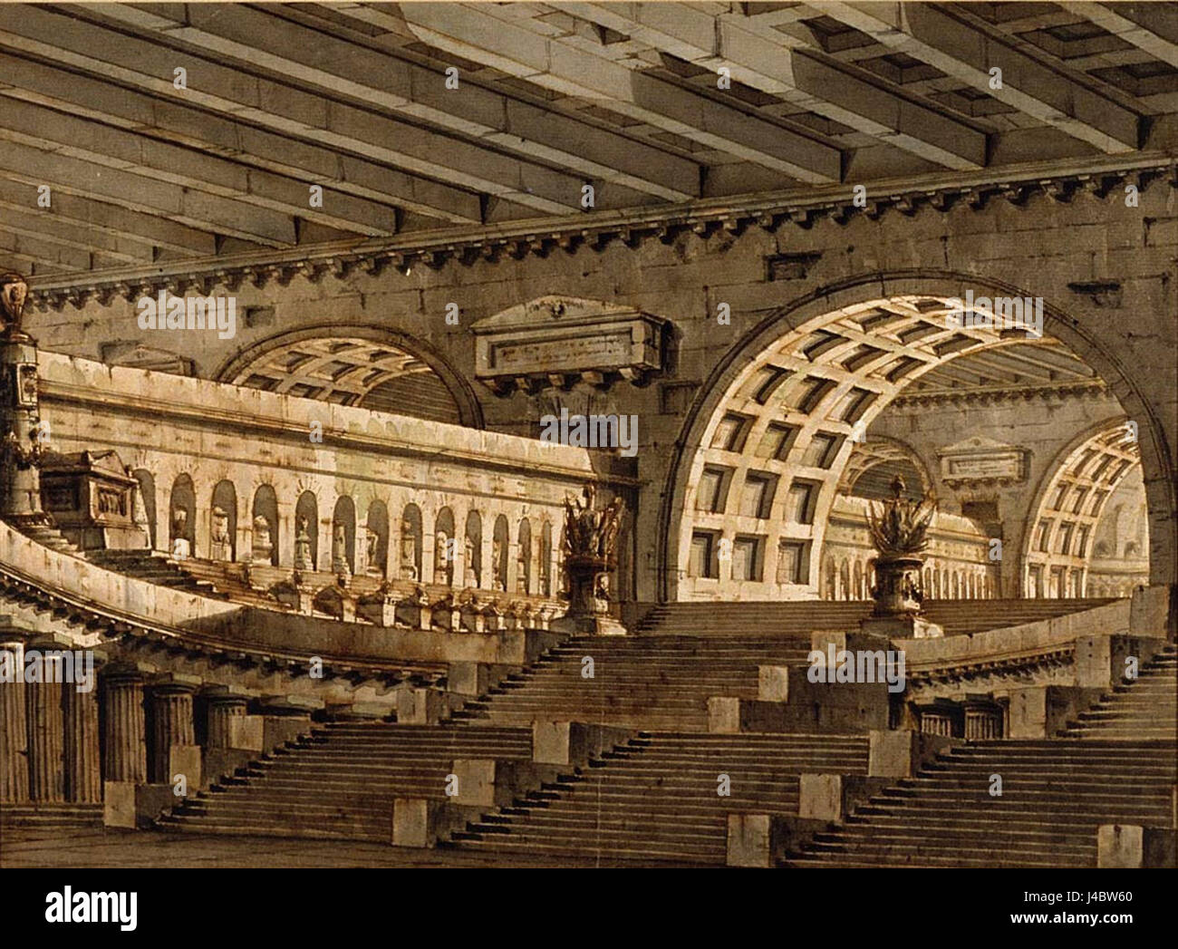 Pietro Gonzaga è stato un architetto italiano noto per il suo lavoro tra la fine del XVIII e l'inizio del XIX secolo. Il suo design di un mausoleo sotterraneo è noto per il suo stile classico, enfatizzando la simmetria e la grandezza nell'architettura commemorativa. Foto Stock