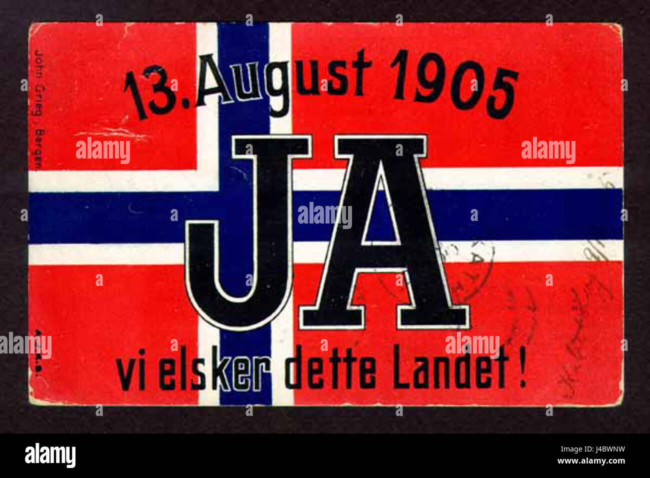 Cartolina bandiera della Norvegia 1905 Foto Stock