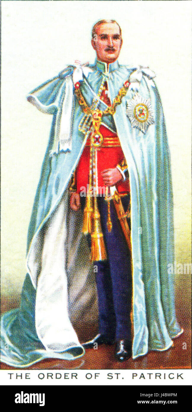 Le sigarette del giocatore hanno prodotto una serie da collezione con l'ordine di San Patrizio. La carta numero 23 di questa serie mostra immagini relative all'ordine, che riflettono il significato storico e culturale di questo ordine cavalleresco britannico. Foto Stock