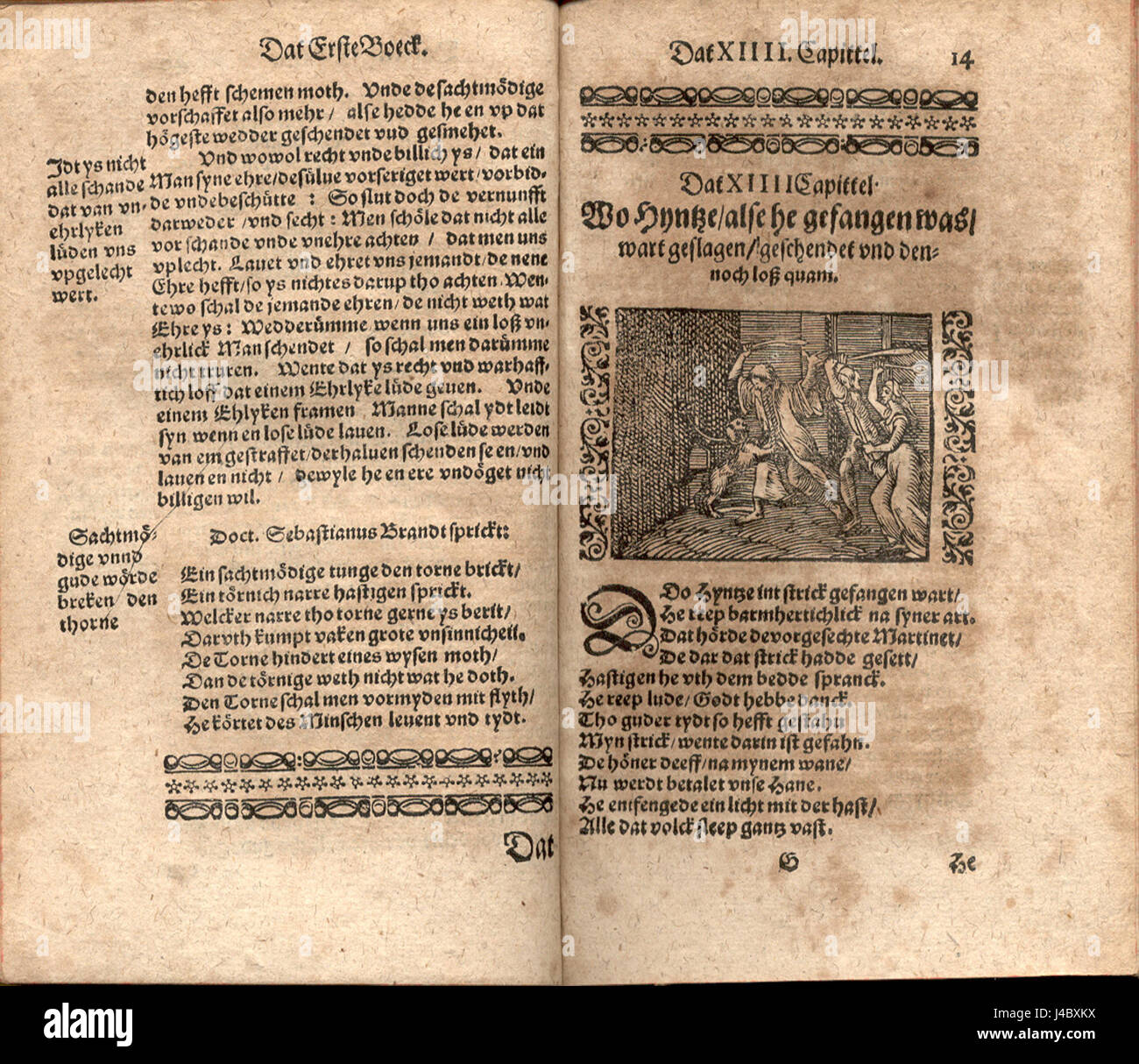 'Reineke.002.1666.hyntze' si riferisce a un'opera d'arte o stampa del XVII secolo, che probabilmente ritrae scene della narrazione di 'Reineke Fuchs' (Reynard the Fox), un popolare tema letterario e artistico europeo. Foto Stock