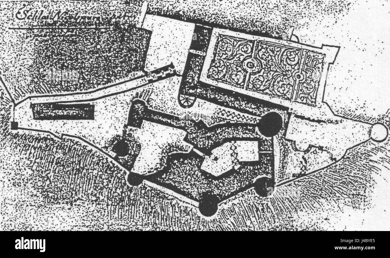 Il "Plan zamku Mikulov" si riferisce alla struttura architettonica e al design del castello di Mikulov nella Repubblica Ceca. Il piano mostra la struttura storica, il paesaggio circostante e le caratteristiche architettoniche. Foto Stock