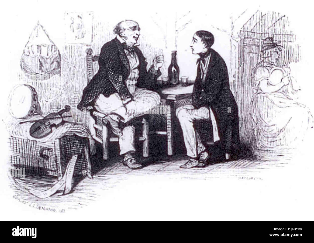 Questa frase si riferisce a un incontro tra Aubert e il suo benefattore, che potrebbe essere parte di una narrazione storica o di un'opera d'arte raffigurante il patrocinio o il tutoraggio. Foto Stock