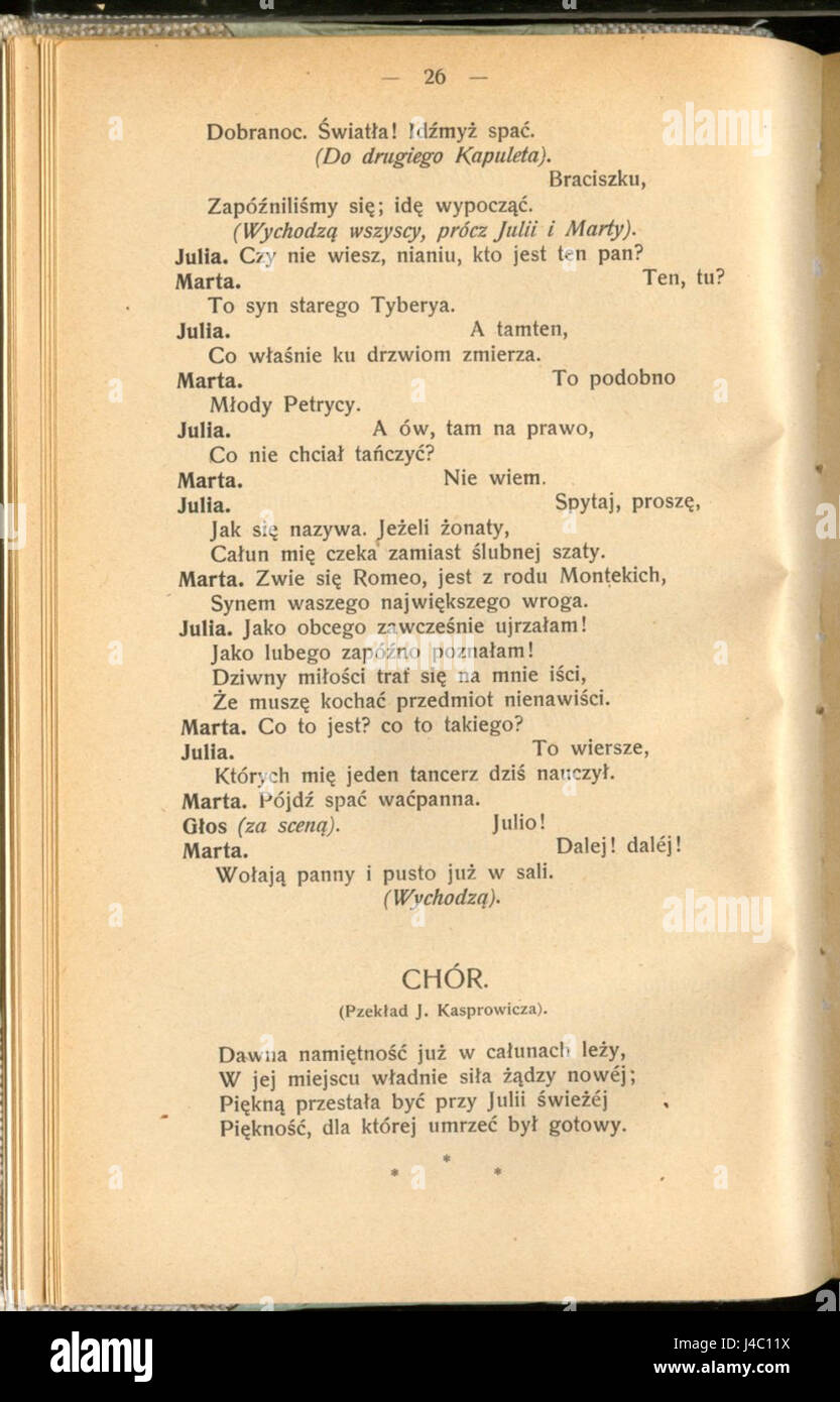 "Romeo i Julia" è la traduzione polacca dell'iconica commedia di William Shakespeareâ "Romeo e Giulietta". La tragica storia di due giovani amanti di famiglie in lotta è un'esplorazione senza tempo dell'amore, del destino e delle conseguenze del conflitto familiare. Foto Stock