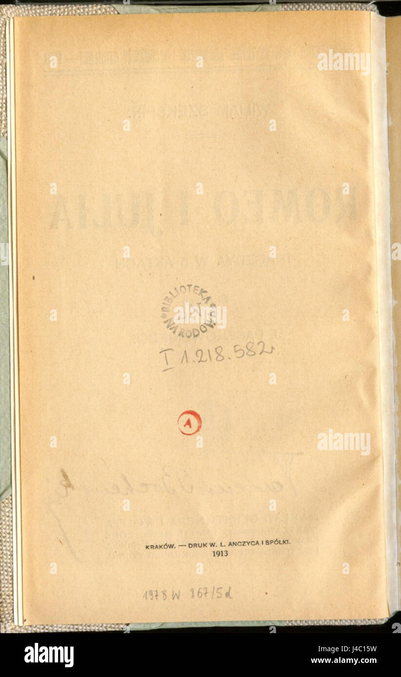 Una versione dell'opera teatrale di William Shakespeare "Romeo e Giulietta", probabilmente tradotta o illustrata, raffigurante la classica tragica storia d'amore. Foto Stock