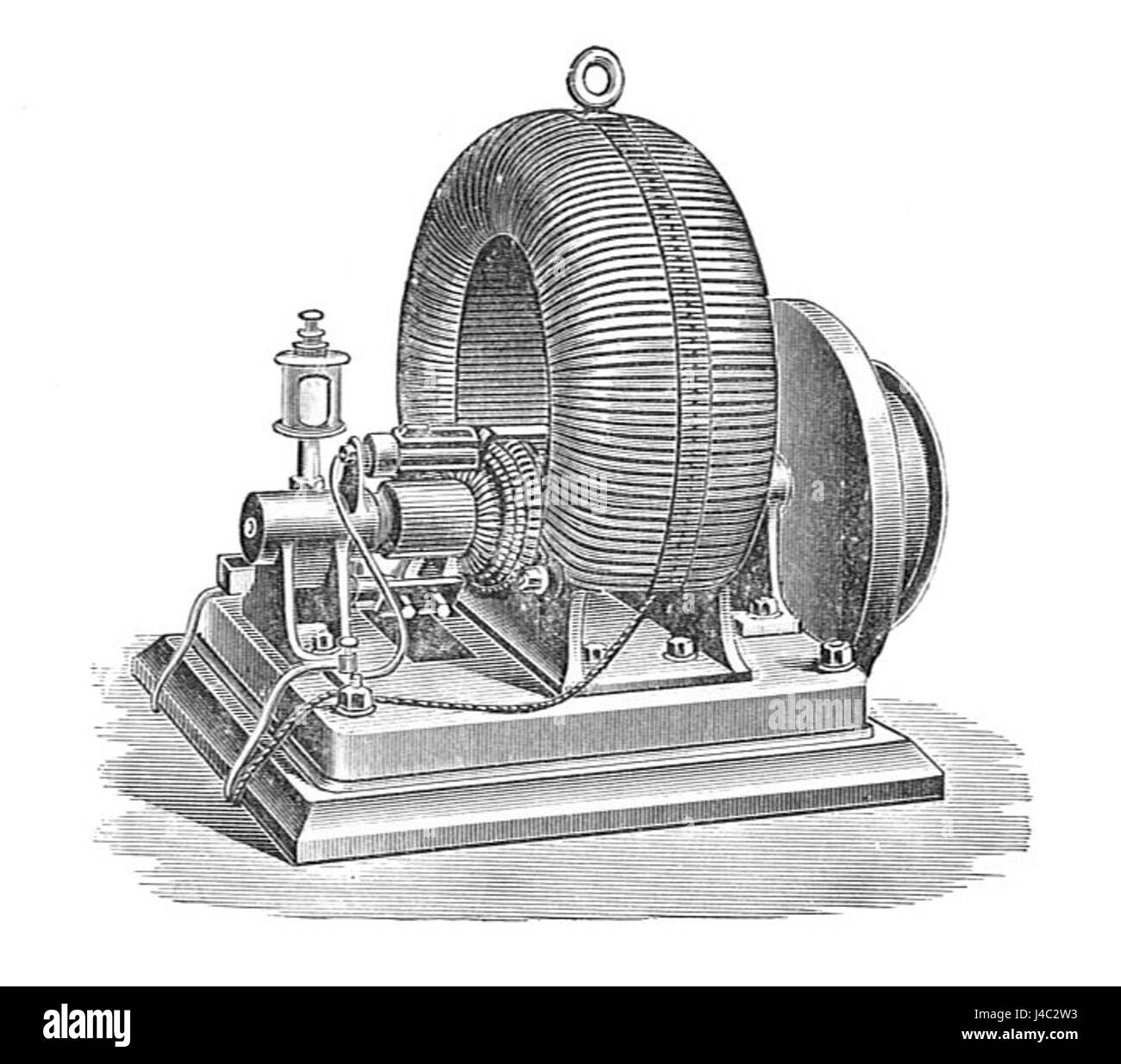 La Dynamo Ring Magnet era una macchina elettrica presente in "Electrical Installations, Vol III" di Rankin Kennedy. Rappresenta i primi progressi nel campo dell'ingegneria elettrica e lo sviluppo di dinamo utilizzati nella generazione di energia. Foto Stock