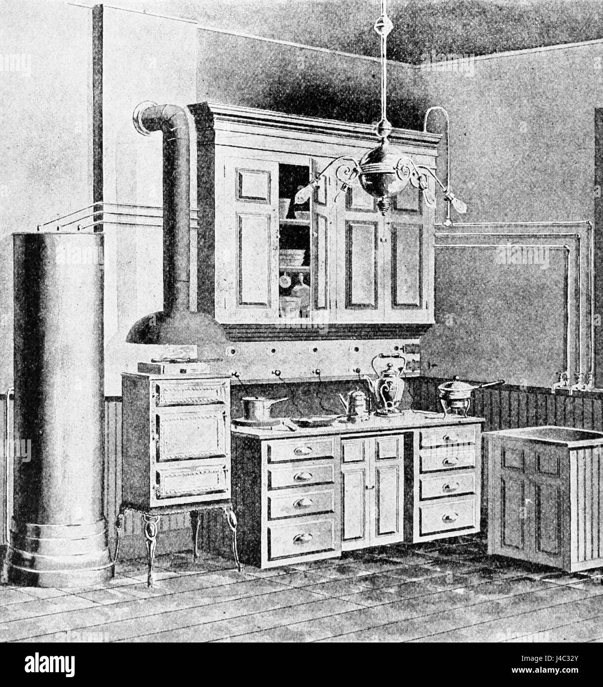 Questo si riferisce a una discussione o illustrazione sullo sviluppo delle cucine elettriche, parte dei progressi tecnologici negli elettrodomestici durante l'inizio del XX secolo. Foto Stock