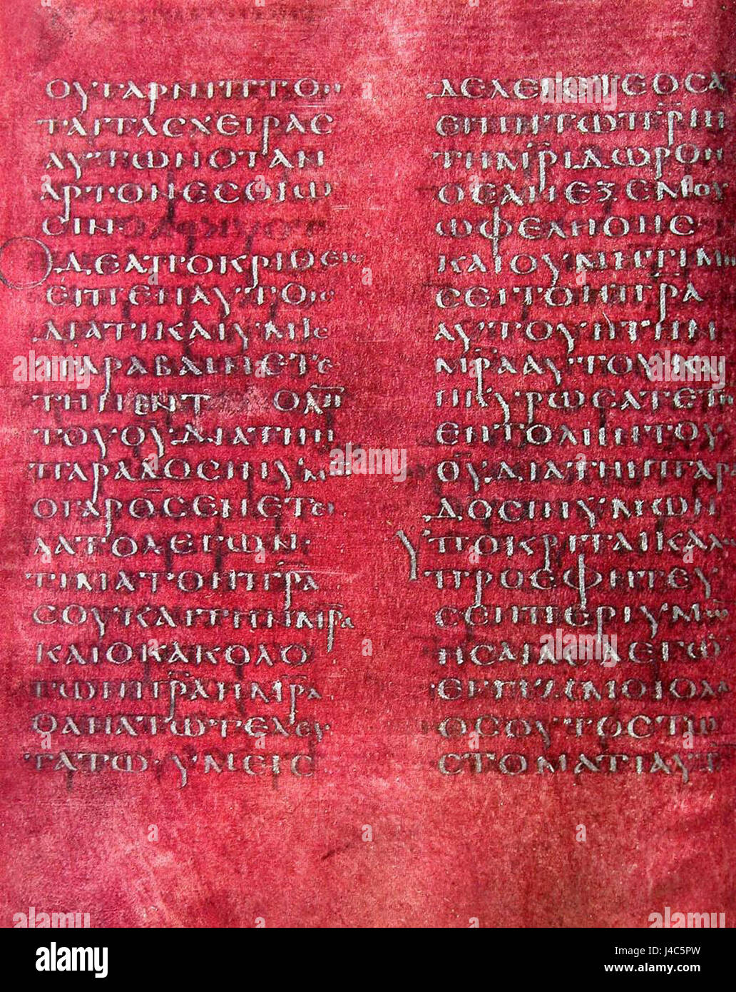 I Vangeli di Rossano sono un manoscritto bizantino contenente il Vangelo di Matteo, noto per il suo significato religioso e le sue opere d'arte intricate, che mostrano l'iconografia cristiana antica. Foto Stock