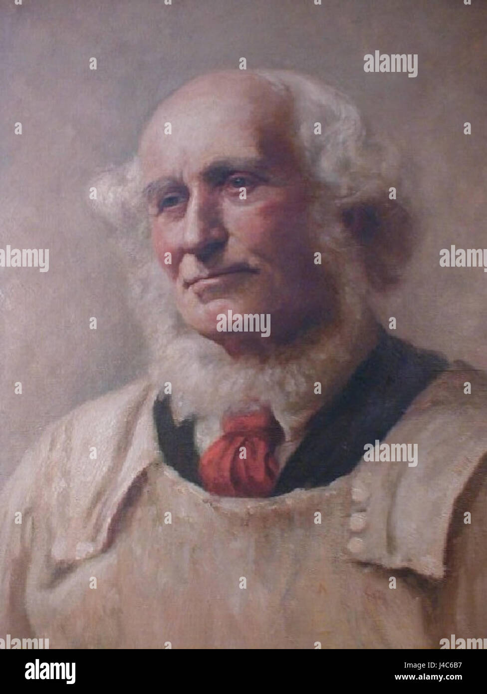 Un ritratto di un uomo anziano vestito con un fumetto, dipinto da A. Lea. Il dipinto cattura le caratteristiche dell'uomo in modo espressivo e dettagliato, riflettendo l'attenzione dell'artista verso l'età e il carattere. Foto Stock